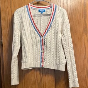 Prince Women's Cream Cardigan with Red and Blue Trim